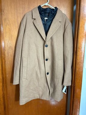 Women's Camel Wool-Blend Overcoat with Black Quilted Liner